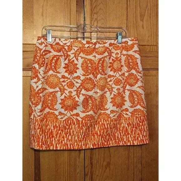 Michael Kors MIni Stretch Cotton Pencil Skirt Clementine Paisley - Picture 7 of 11